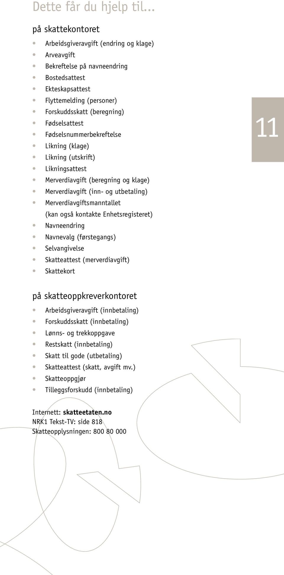 Fødselsnummerbekreftelse Likning (klage) Likning (utskrift) Likningsattest Merverdiavgift (beregning og klage) Merverdiavgift (inn- og utbetaling) Merverdiavgiftsmanntallet (kan også kontakte