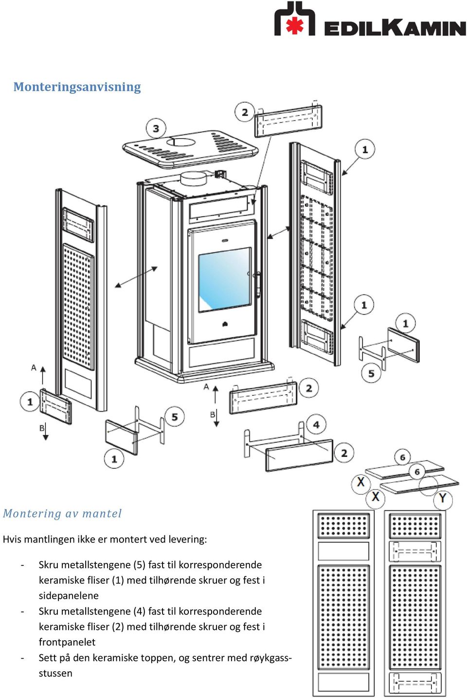 i sidepanelene - Skru metallstengene (4) fast til korresponderende keramiske fliser (2) med