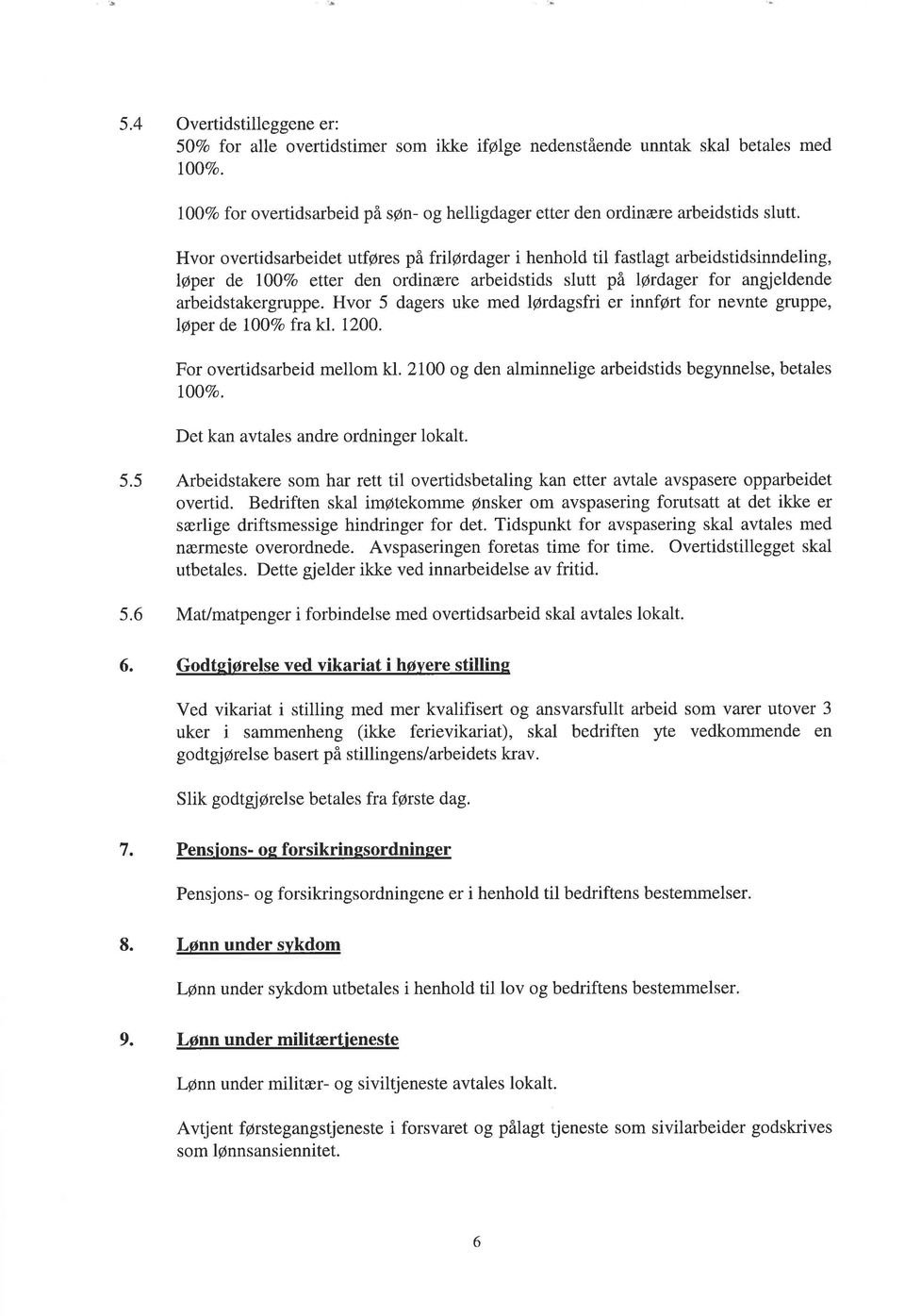 Hvor 5 dagers uke med lprdagsfri er innført for nevnte gruppe, løper de IOOVo fra kl. 1200. For overtidsarbeid mellom kl. 2100 og den alminnelige arbeidstids begynnelse, betales IOOVo.