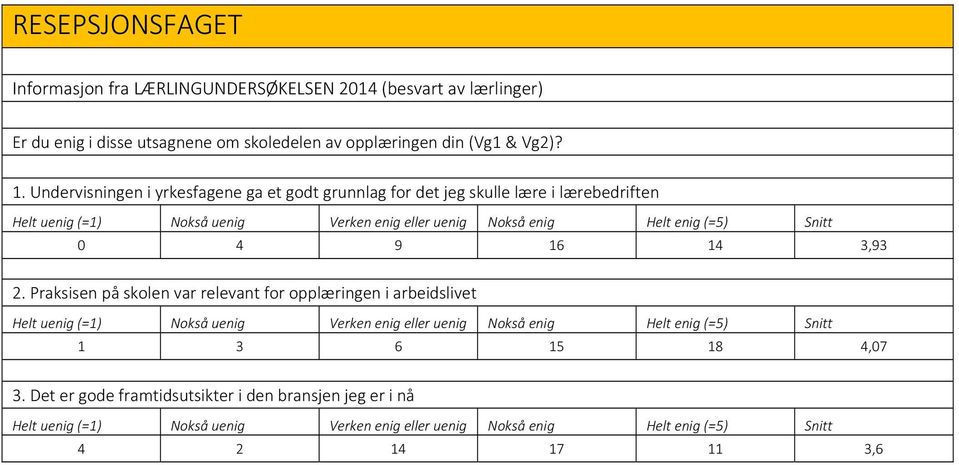 Undervisningen i yrkesfagene ga et godt grunnlag for det jeg skulle lære i lærebedriften 4 9 16 14 3,93