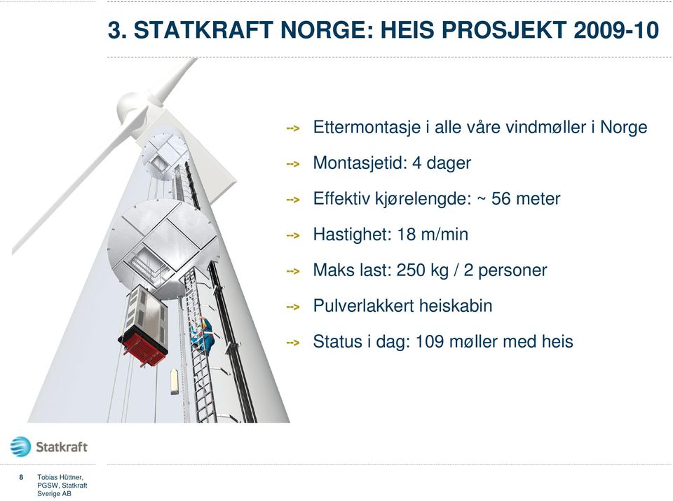 ~ 56 meter Hastighet: 18 m/min Maks last: 250 kg / 2 personer