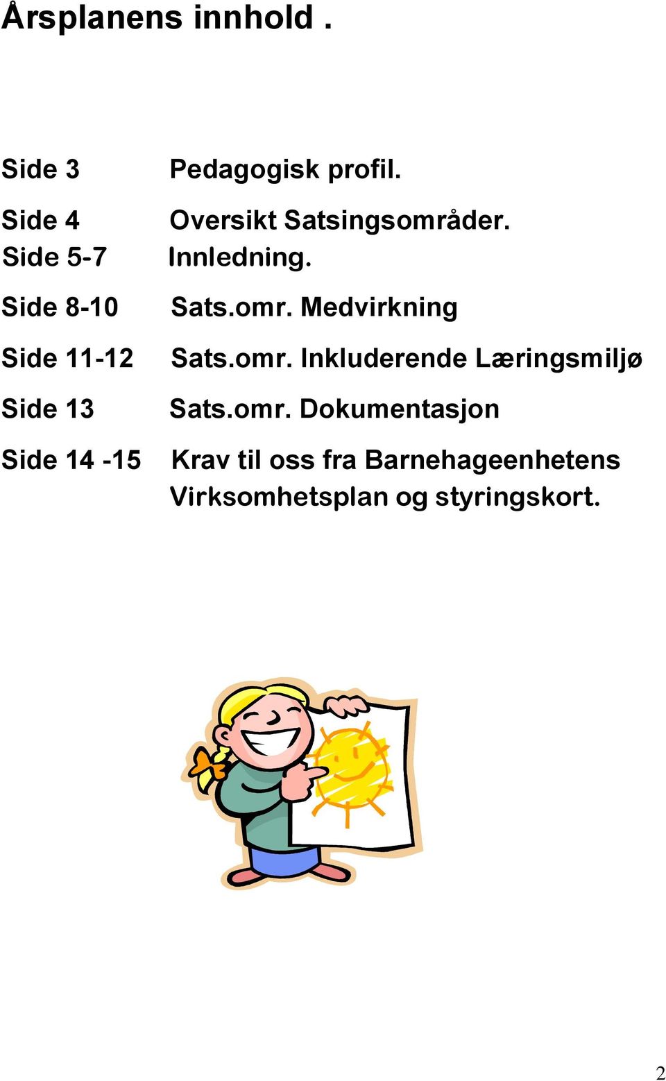 Pedagogisk profil. Oversikt Satsingsområder. Innledning. Sats.omr. Medvirkning Sats.