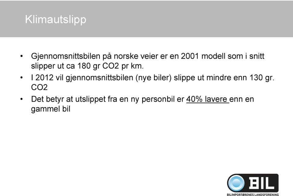 I 2012 vil gjennomsnittsbilen (nye biler) slippe ut mindre enn