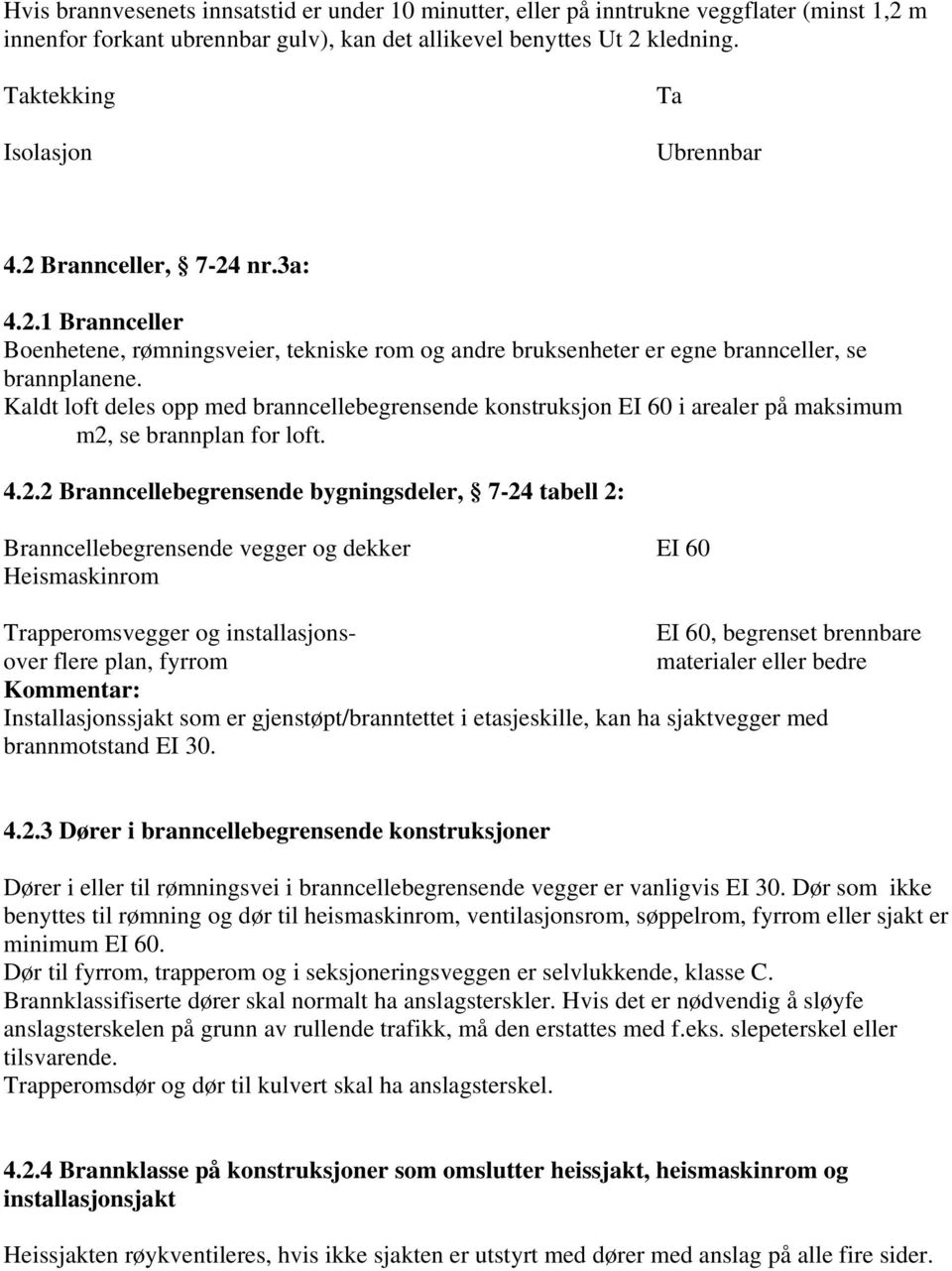 Kaldt loft deles opp med branncellebegrensende konstruksjon EI 60 i arealer på maksimum m2,