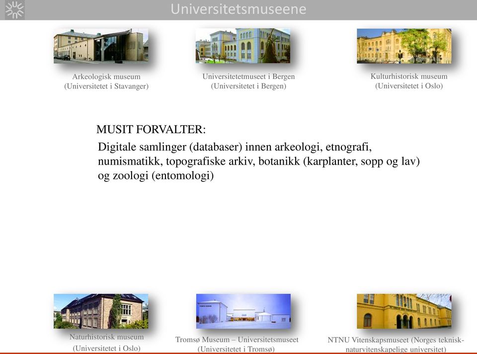 topografiske arkiv, botanikk (karplanter, sopp og lav) og zoologi (entomologi) Naturhistorisk museum (Universitetet i