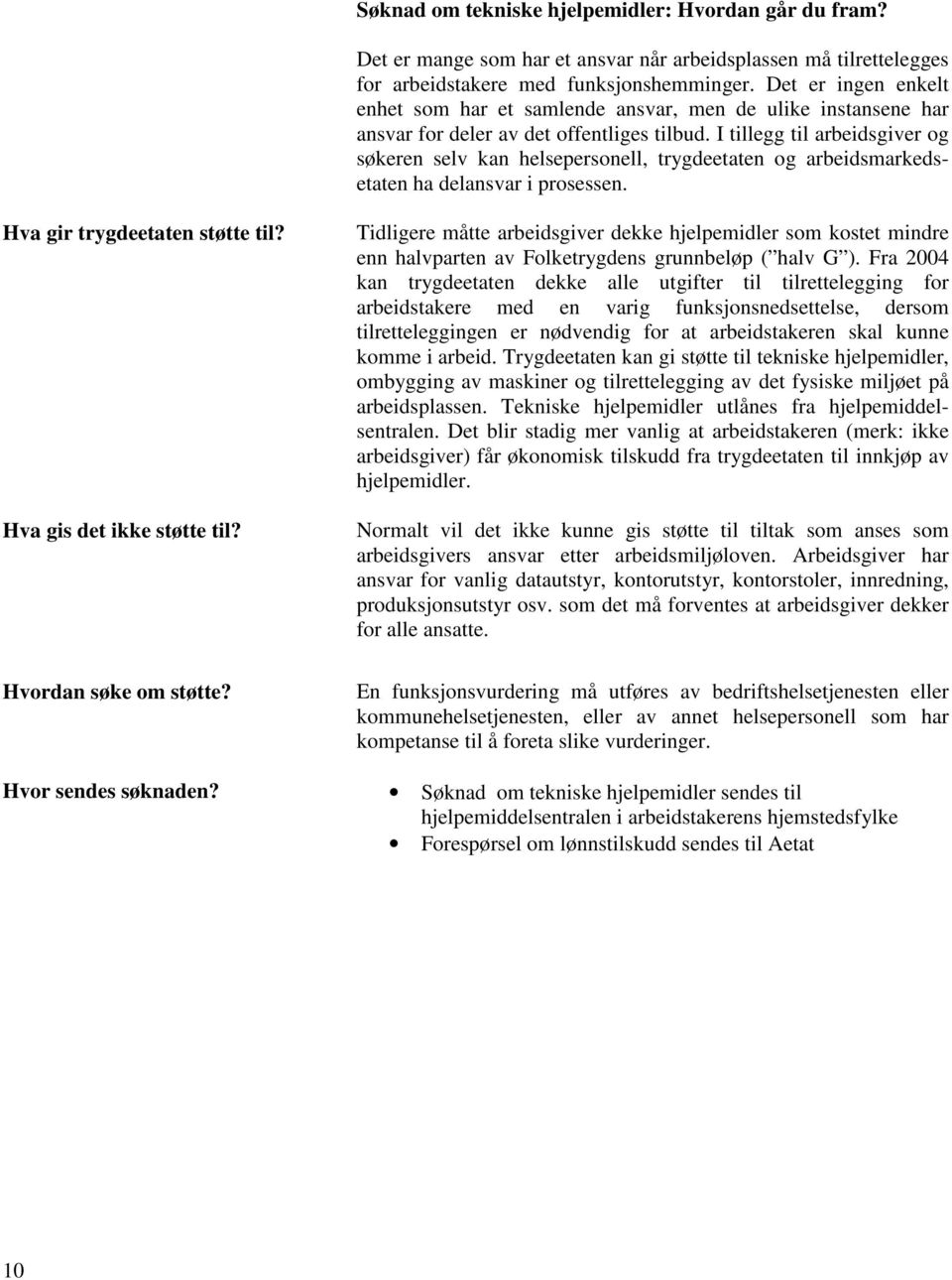 I tillegg til arbeidsgiver og søkeren selv kan helsepersonell, trygdeetaten og arbeidsmarkedsetaten ha delansvar i prosessen. Hva gir trygdeetaten støtte til? Hva gis det ikke støtte til?