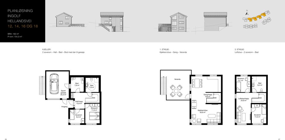ETASJE: Loftstue 2 soverom Bad Veranda Veranda 9,1 m² Bod 7,9 m² Bad 7,9 m² Bod 7,9 m² Bad 7,9 m² Bad 9,4 m² Sport/ garasje 25,3 m²