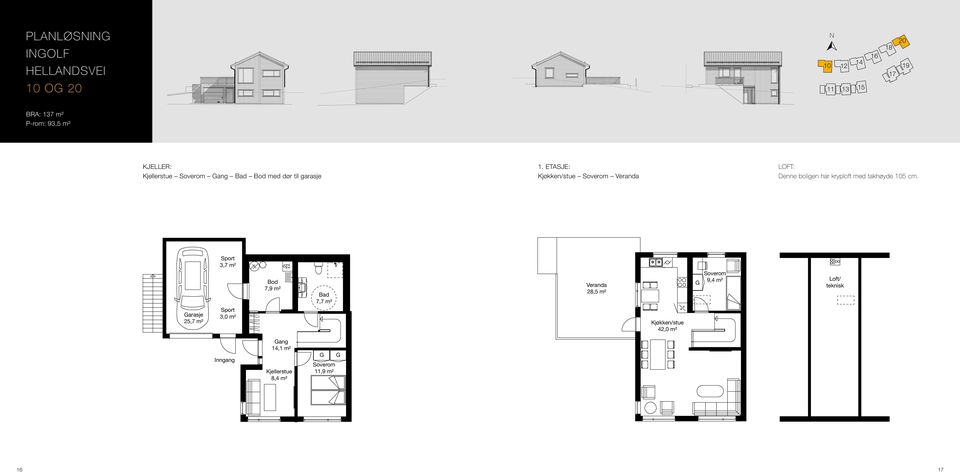 ETASJE: Kjøkken/stue Veranda LOFT: Denne boligen har kryploft med takhøyde 105 cm.