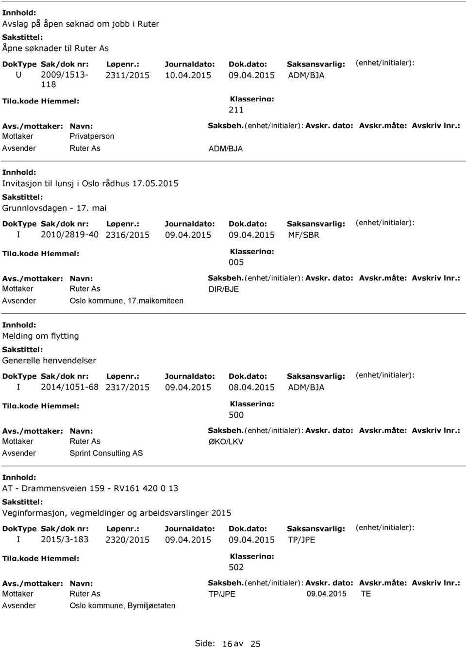 mai 2010/2819-40 2316/2015 MF/SBR 005 DR/BJE Oslo kommune, 17.