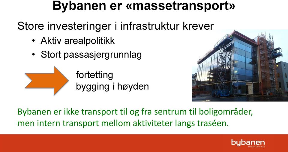 bygging i høyden Bybanen er ikke transport til og fra sentrum