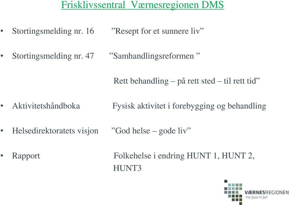 47 Samhandlingsreformen Rett behandling på rett sted til rett tid