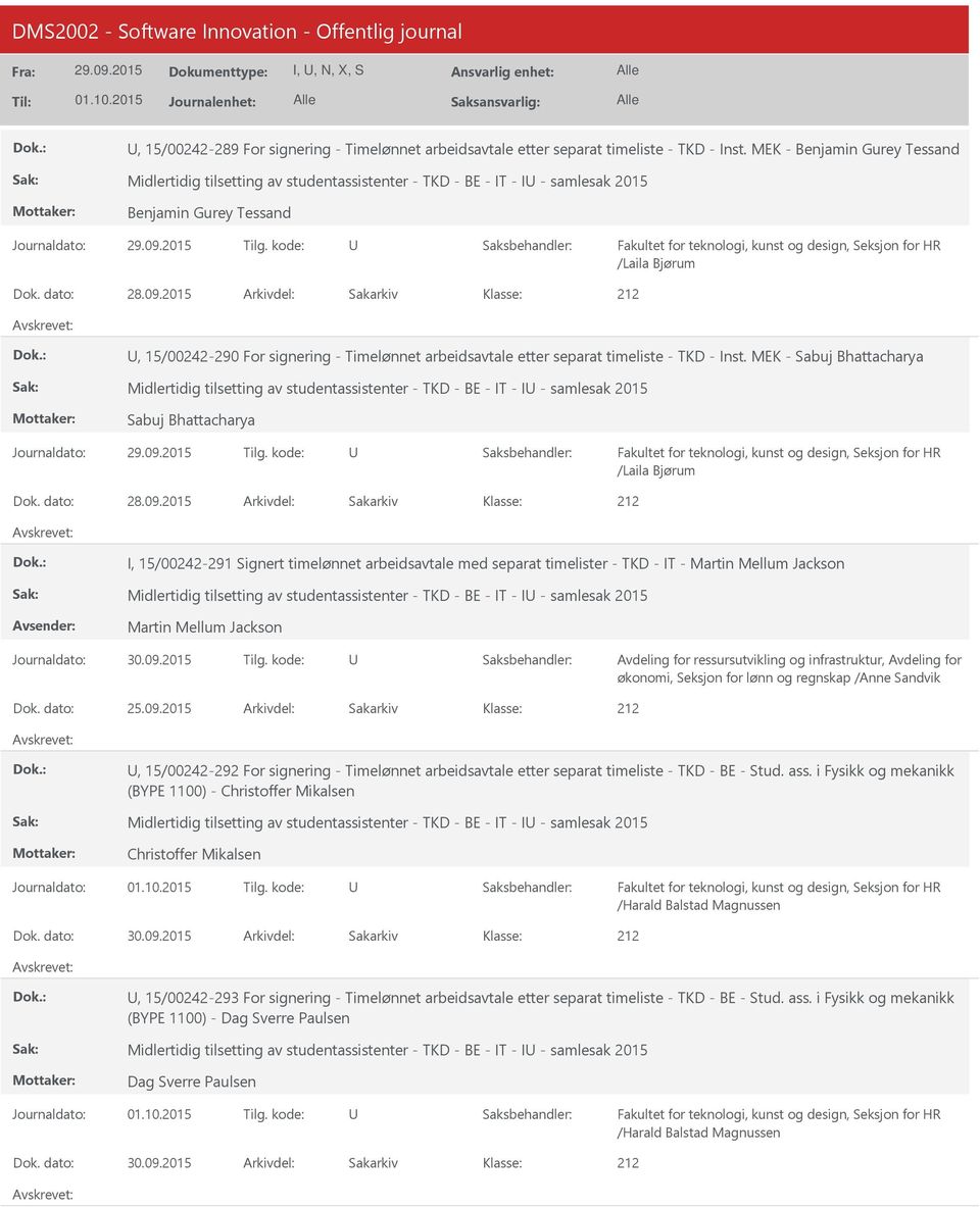 Bjørum 28.09.2015, 15/00242-290 For signering - Timelønnet arbeidsavtale etter separat timeliste - TKD - Inst.