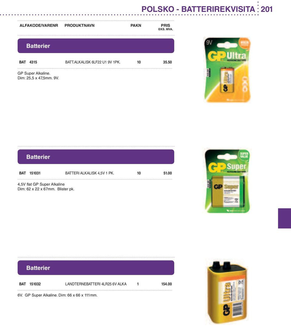 BAT 151031 BATTERI ALKALISK 4,5V 1 PK. 10 51.