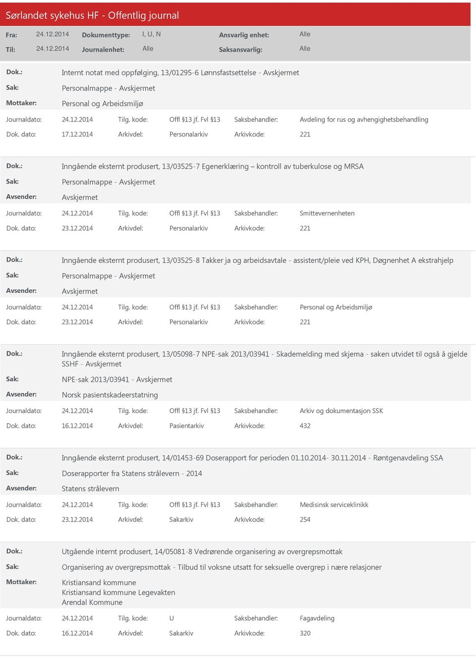 2014 Personalarkiv 221 Inngående eksternt produsert, 13/03525-8 Takker ja og arbeidsavtale - assistent/pleie ved KPH, Døgnenhet A ekstrahjelp Personalmappe - Personal og Arbeidsmiljø 23.12.