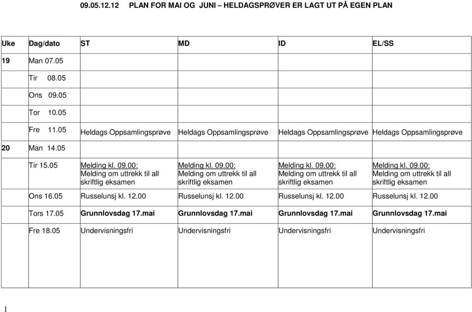 05 Melding om uttrekk til all skriftlig eksamen Melding om uttrekk til all skriftlig eksamen Melding om uttrekk til all skriftlig eksamen Melding om uttrekk til all skriftlig