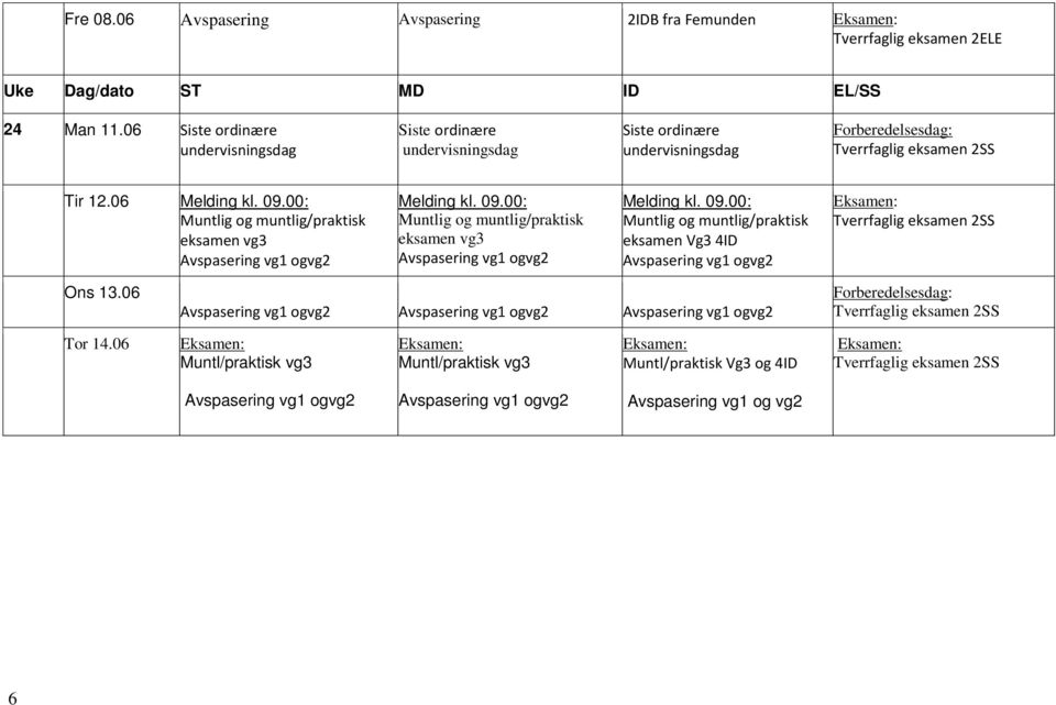 06 Muntlig og muntlig/praktisk eksamen vg3 Avspasering vg1 ogvg2 Muntlig og muntlig/praktisk eksamen vg3 Avspasering vg1 ogvg2 Muntlig og muntlig/praktisk eksamen Vg3 4ID