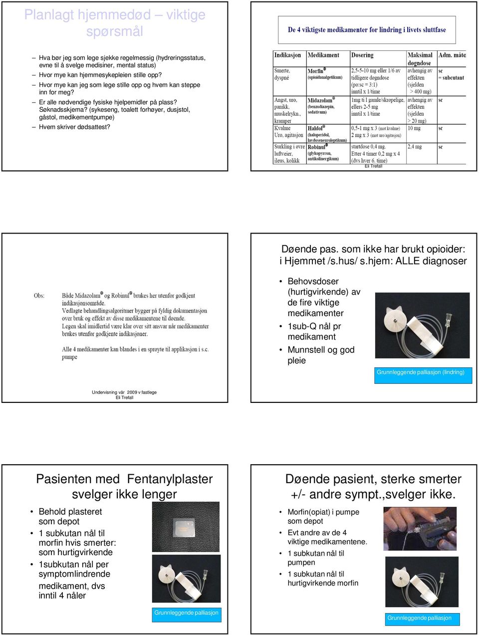 (sykeseng, toalett forhøyer, dusjstol, gåstol, medikementpumpe) Hvem skriver dødsattest? Undervisning vår 2009 v fastlege vår 2009 v Eli Trefall Døende pas. som ikke har brukt opioider: i Hjemmet /s.