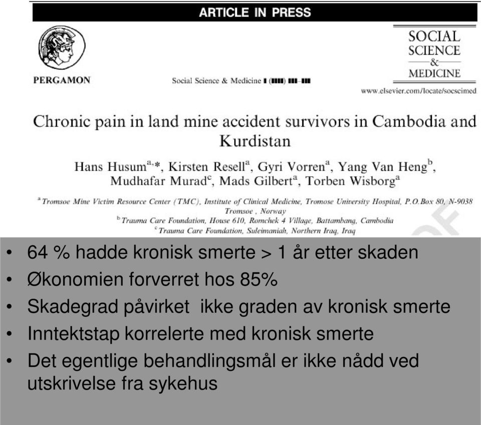 kronisk smerte Inntektstap korrelerte med kronisk smerte