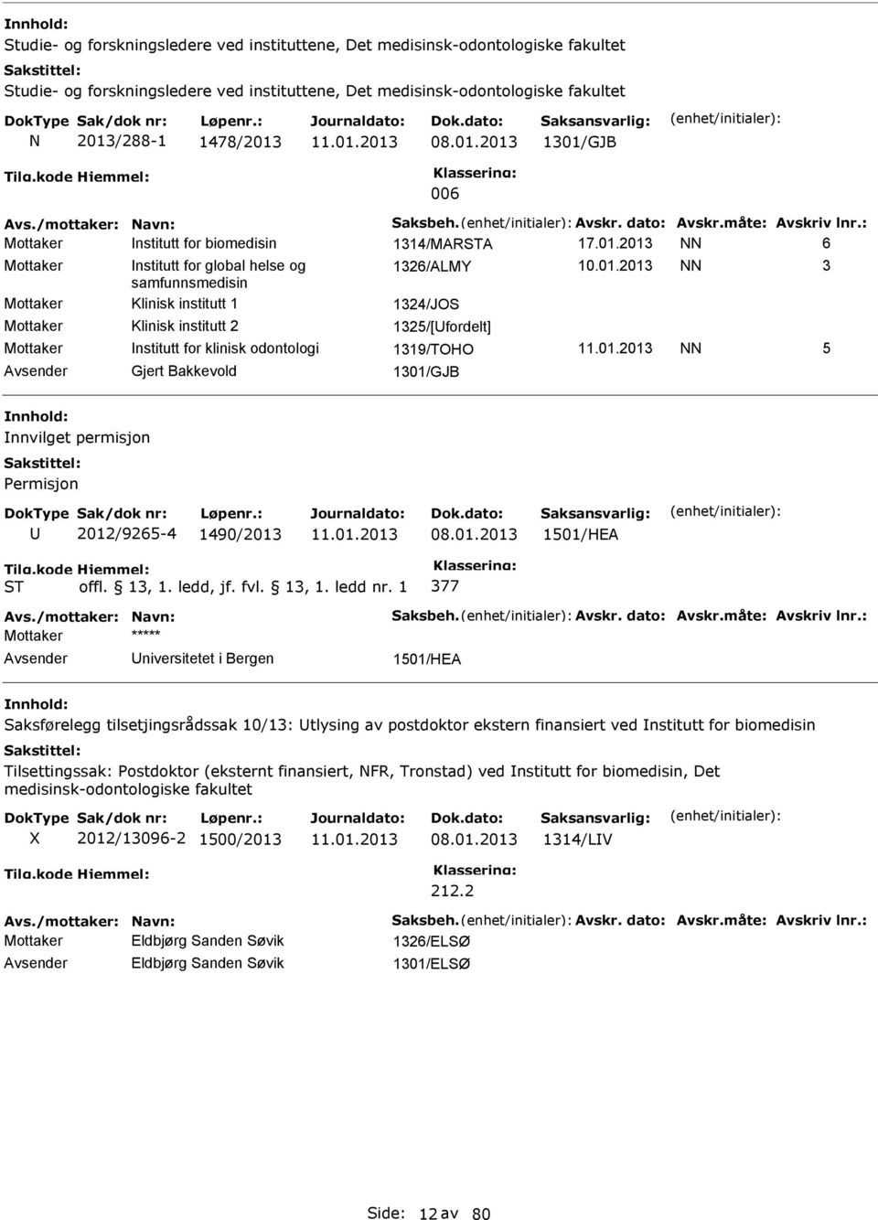 2013 NN 6 Mottaker nstitutt for global helse og 1326/ALMY NN 3 samfunnsmedisin Mottaker Klinisk institutt 1 1324/JOS Mottaker Klinisk institutt 2 1325/[fordelt] Mottaker nstitutt for klinisk