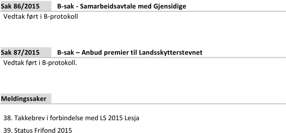 Landsskytterstevnet Vedtak ført i B-protokoll.