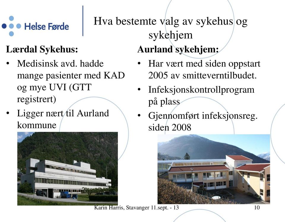 kommune Hva bestemte valg av sykehus og sykehjem Aurland sykehjem: Har vært med siden