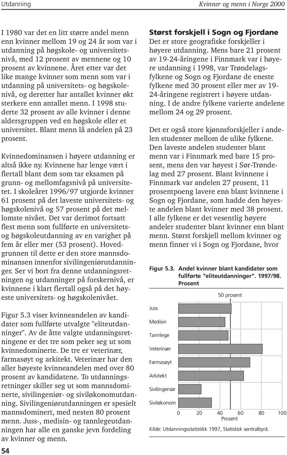 I 1998 studerte 32 prosent av alle kvinner i denne aldersgruppen ved en høgskole eller et universitet. Blant menn lå andelen på 23 prosent. Kvinnedominansen i høyere utdanning er altså ikke ny.