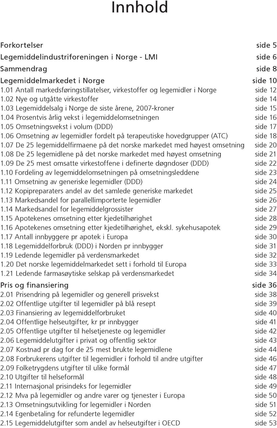 05 Omsetningsvekst i volum (DDD) side 17 1.06 Omsetning av legemidler fordelt på terapeutiske hovedgrupper (ATC) side 18 1.