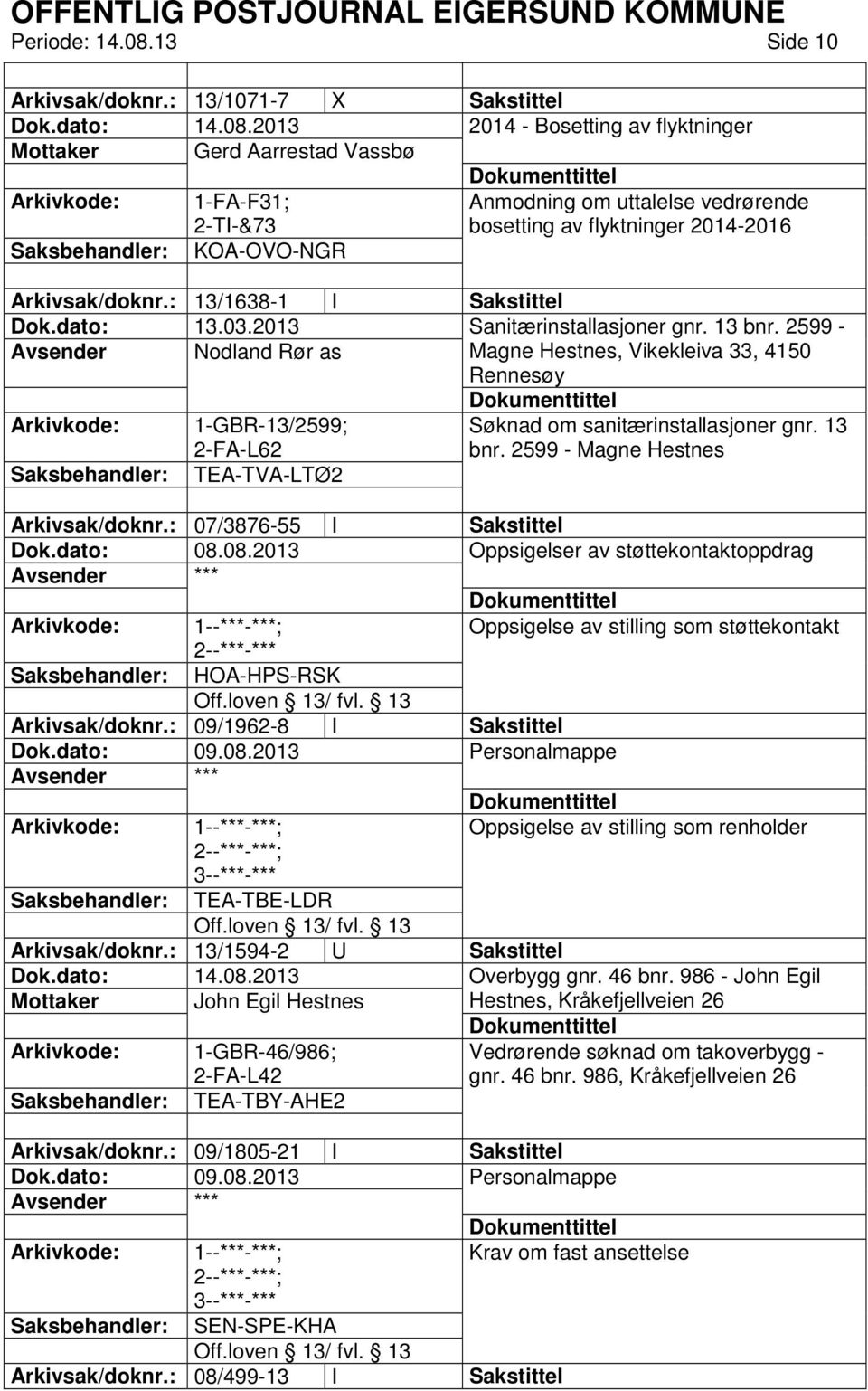 : 13/1638-1 I Sakstittel Dok.dato: 13.03.2013 Sanitærinstallasjoner gnr. 13 bnr.