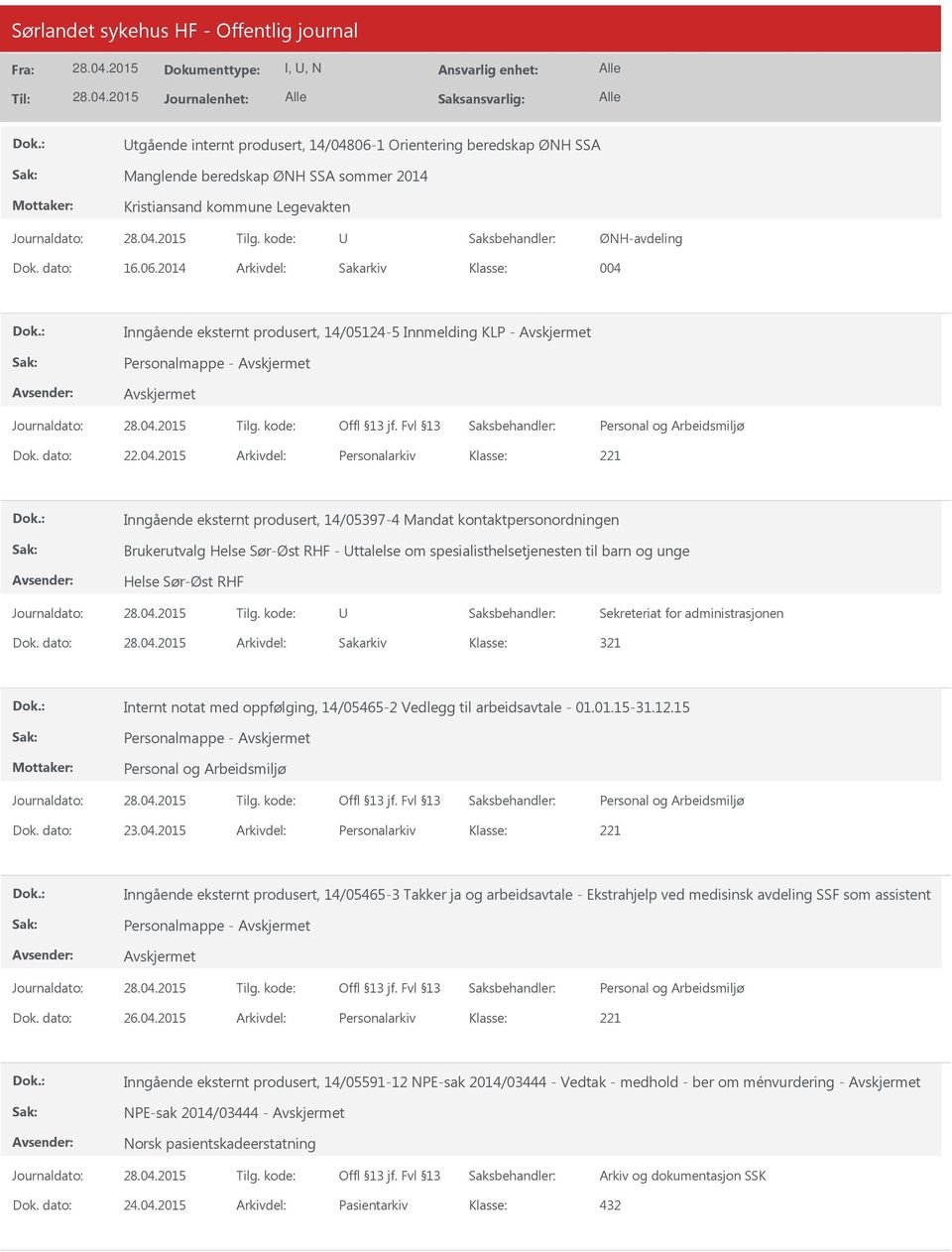 2015 Arkivdel: Personalarkiv Inngående eksternt produsert, 14/05397-4 Mandat kontaktpersonordningen Brukerutvalg Helse Sør-Øst RHF - ttalelse om spesialisthelsetjenesten til barn og unge Helse