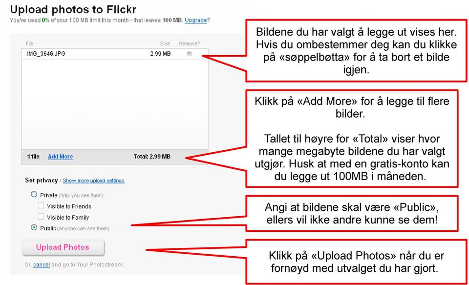 Klikk på «Add More» for å legge til flere bilder.