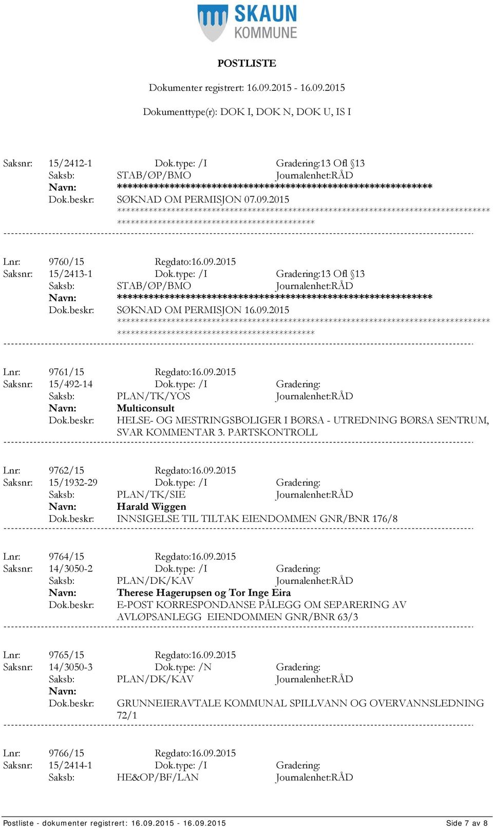 type: /I Gradering: Multiconsult HELSE- OG MESTRINGSBOLIGER I BØRSA - UTREDNING BØRSA SENTRUM, SVAR KOMMENTAR 3. PARTSKONTROLL Lnr: 9762/15 Regdato:16.09.2015 Saksnr: 15/1932-29 Dok.