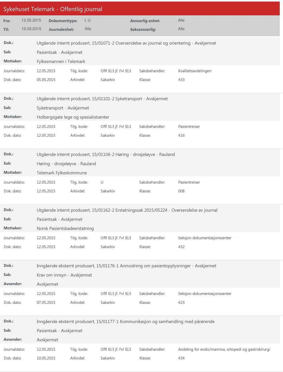 dato: Arkivdel: Sakarkiv 416 tgående internt produsert, 15/01106-2 Høring - drosjeløyve - Rauland Høring - drosjeløyve - Rauland Telemark Fylkeskommune Pasientreiser Dok.