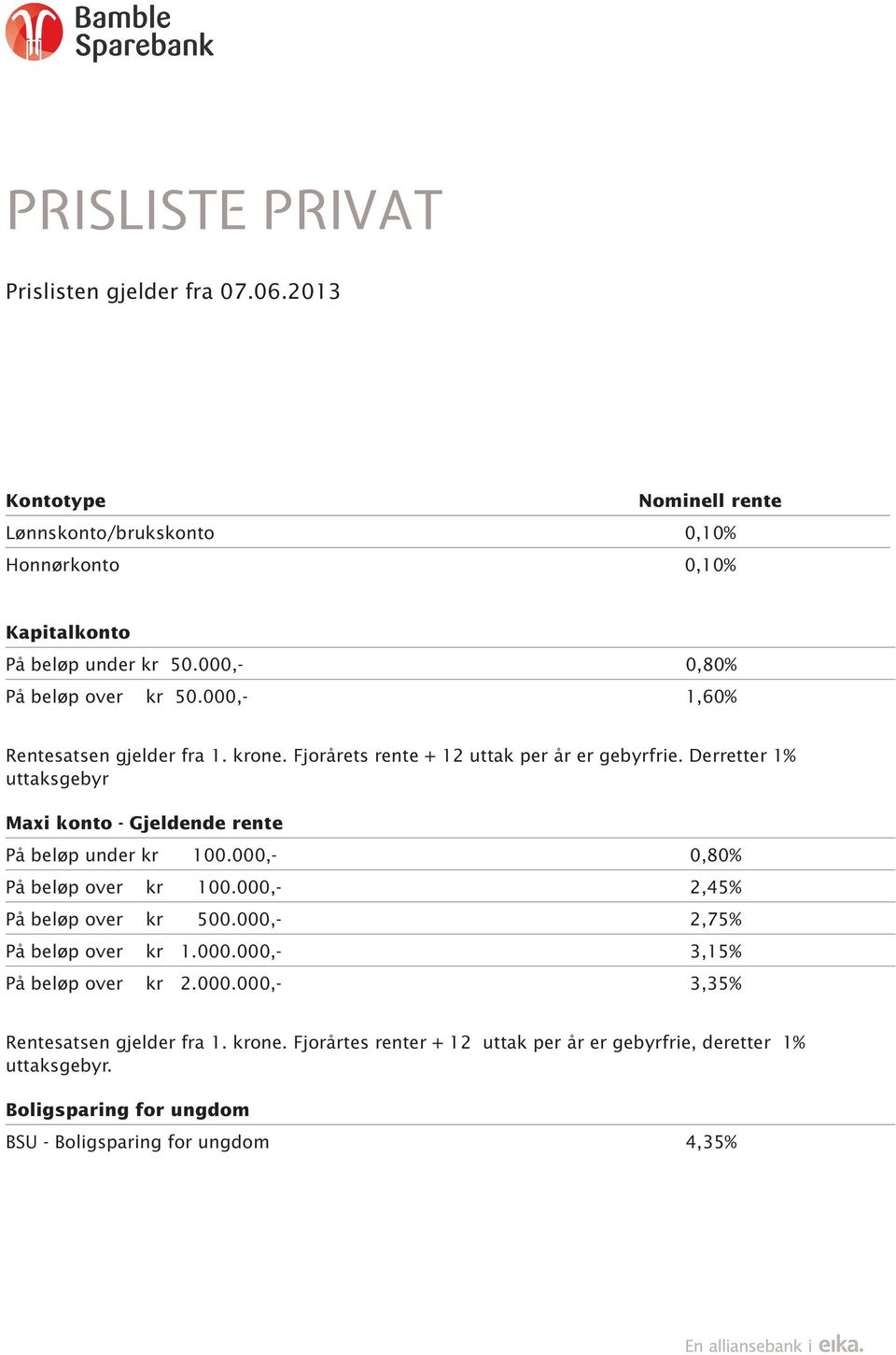 Derretter 1% uttaksgebyr Maxi konto - Gjeldende rente På beløp under kr 100.000,- 0,80% På beløp over kr 100.000,- 2,45% På beløp over kr 500.