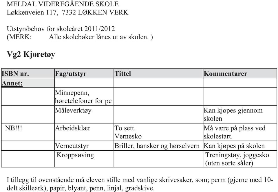 Vernesko Må være på plass ved skolestart.