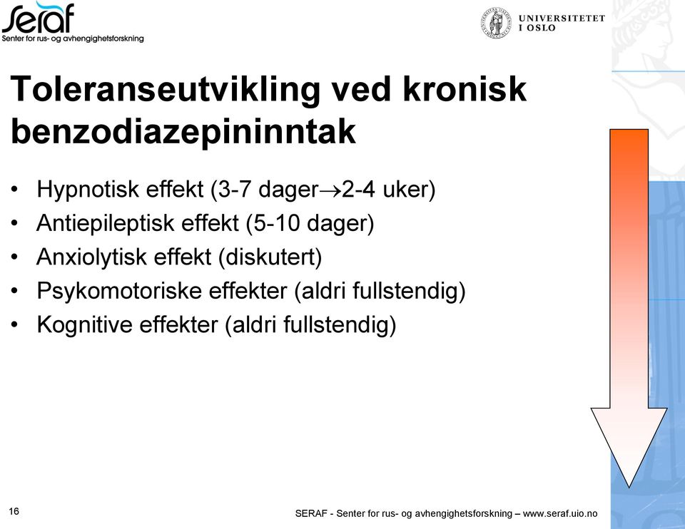 (diskutert) Psykomotoriske effekter (aldri fullstendig) Kognitive effekter