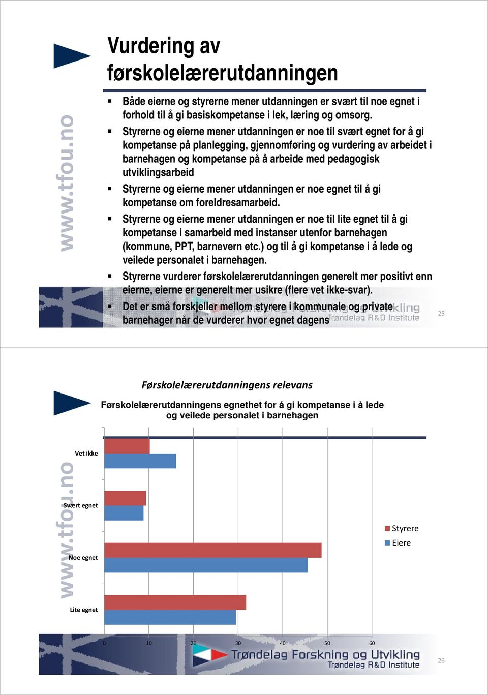 utviklingsarbeid Styrerne og eierne mener utdanningen er noe egnet til å gi kompetanse om foreldresamarbeid.