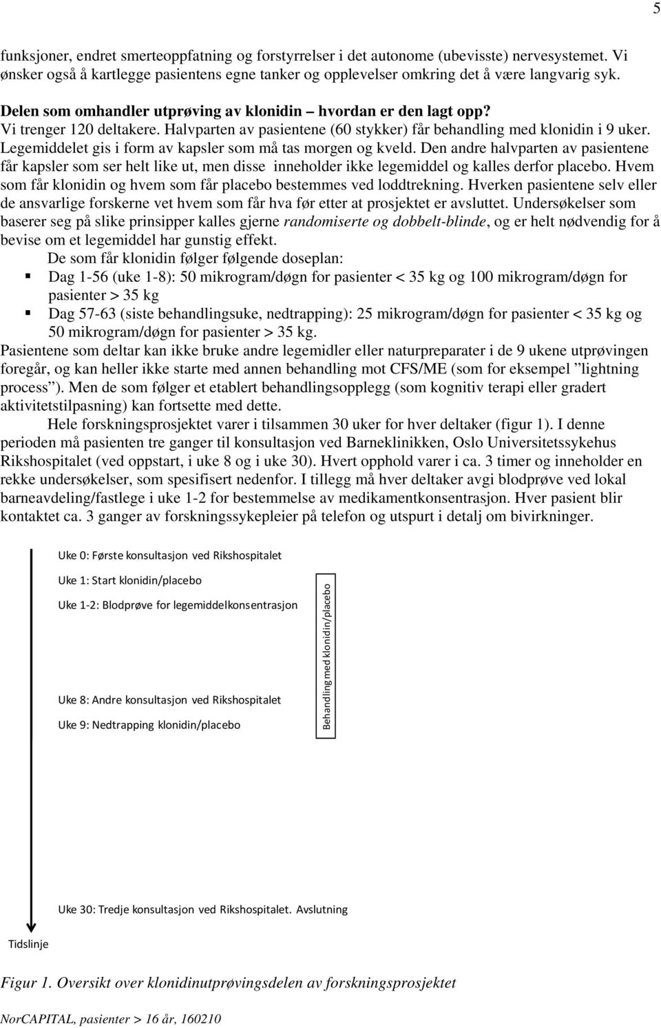 Legemiddelet gis i form av kapsler som må tas morgen og kveld. Den andre halvparten av pasientene får kapsler som ser helt like ut, men disse inneholder ikke legemiddel og kalles derfor placebo.