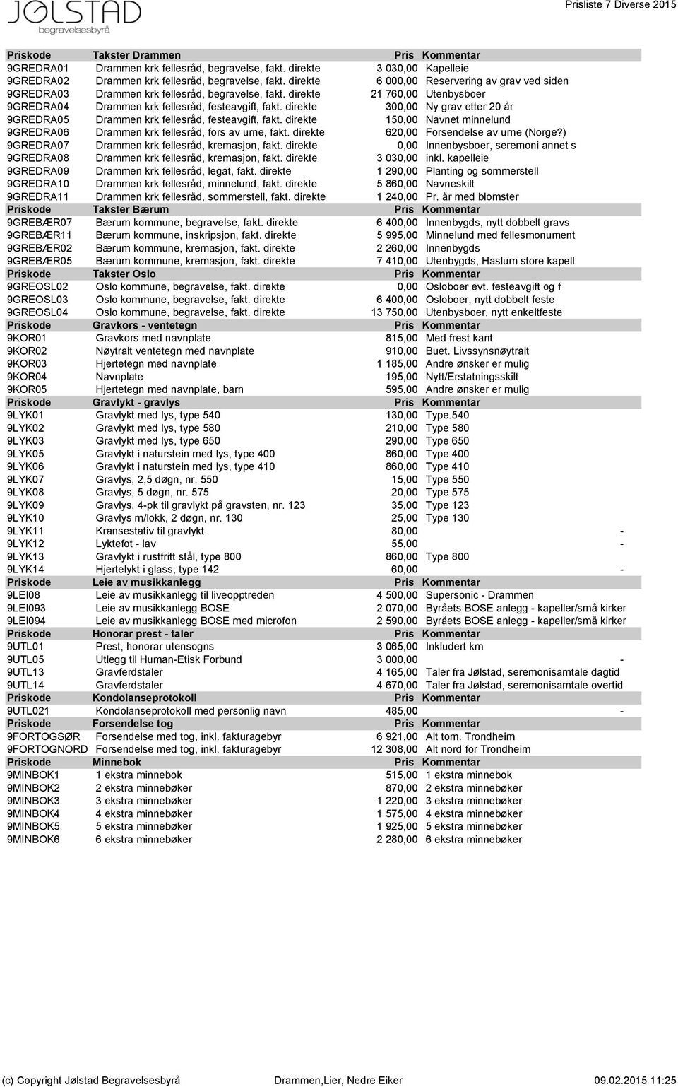 direkte 300,00 Ny grav etter 20 år 9GREDRA05 Drammen krk fellesråd, festeavgift, fakt. direkte 150,00 Navnet minnelund 9GREDRA06 Drammen krk fellesråd, fors av urne, fakt.