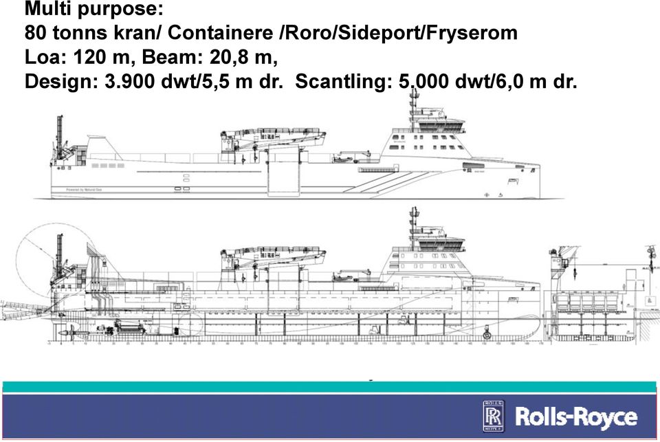 Loa: 120 m, Beam: 20,8 m, Design: 3.