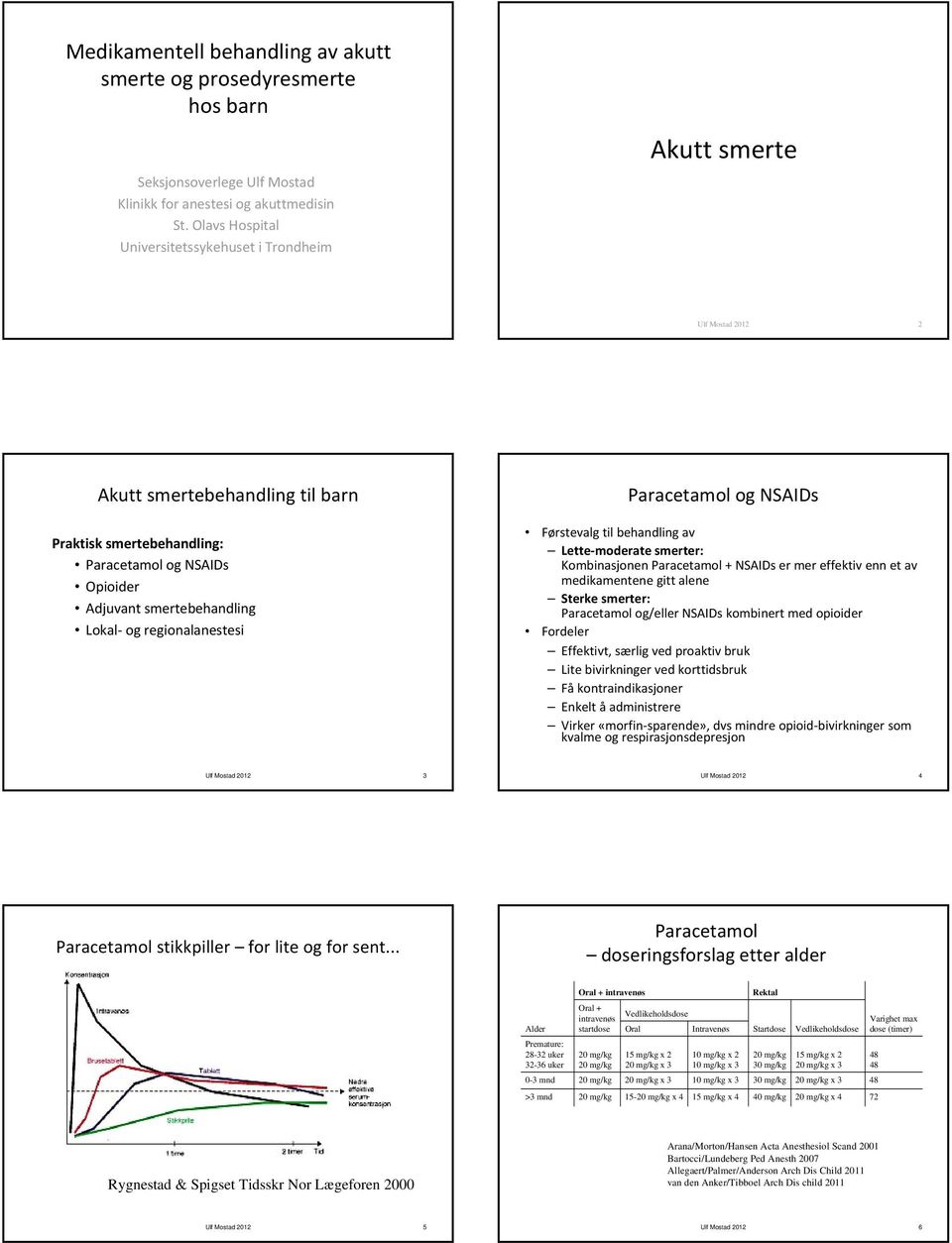 Lokal og regionalanestesi Paracetamol og NSAIDs Førstevalg til behandling av Lette moderate smerter: Kombinasjonen Paracetamol + NSAIDs er mer effektiv enn et av medikamentene gitt alene Sterke