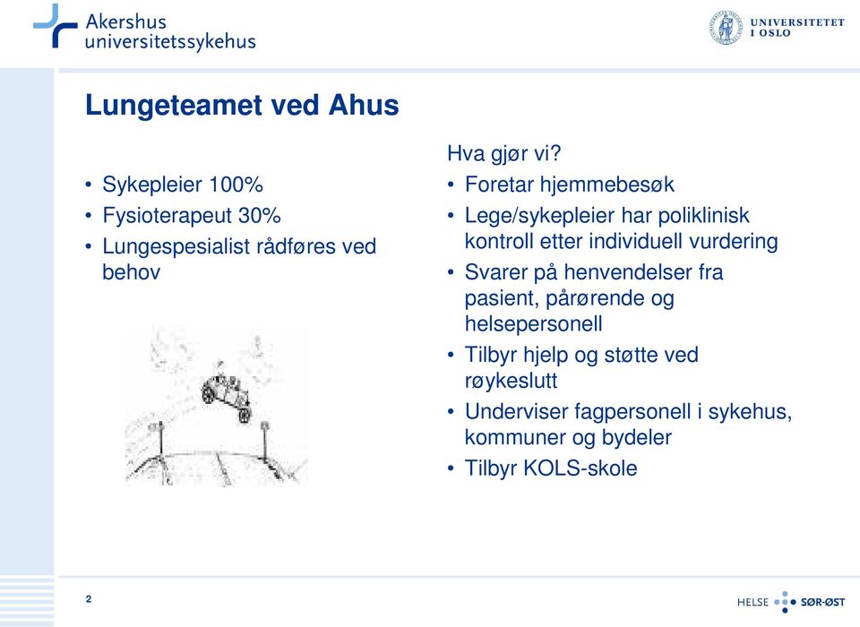 Foretar hjemmebesøk Lege/sykepleier har poliklinisk kontroll etter individuell vurdering