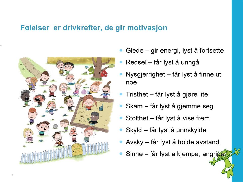 å gjøre lite Skam får lyst å gjemme seg Stolthet får lyst å vise frem Skyld får