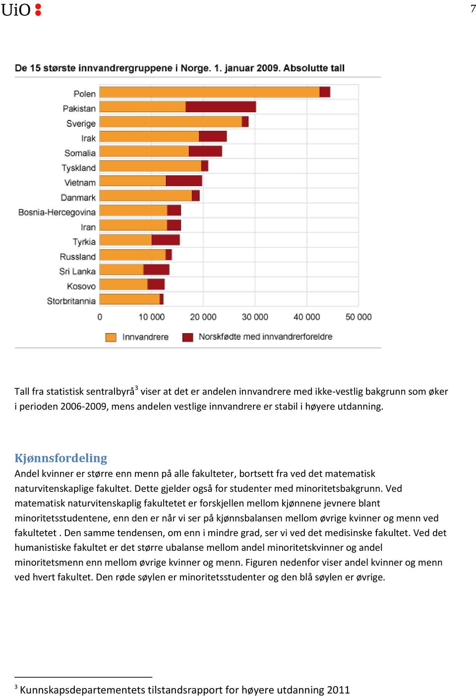 Ved matematisk naturvitenskaplig fakultetet er forskjellen mellom kjønnene jevnere blant minoritetsstudentene, enn den er når vi ser på kjønnsbalansen mellom øvrige kvinner og menn ved fakultetet.