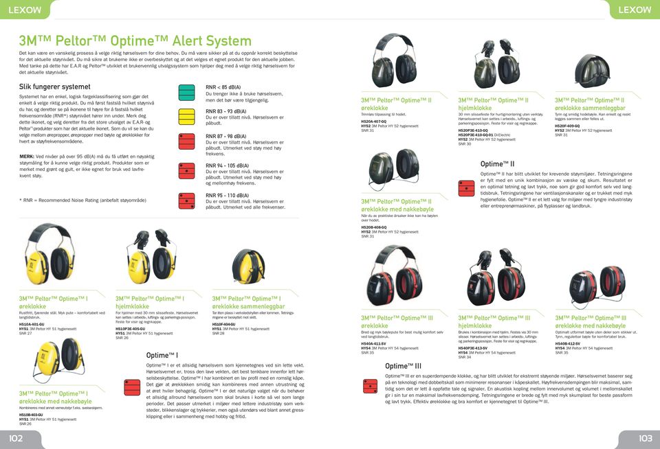R og Peltor utviklet et brukervennlig utvalgssystem som hjelper deg med å velge riktig hørselsvern for det aktuelle støynivået.