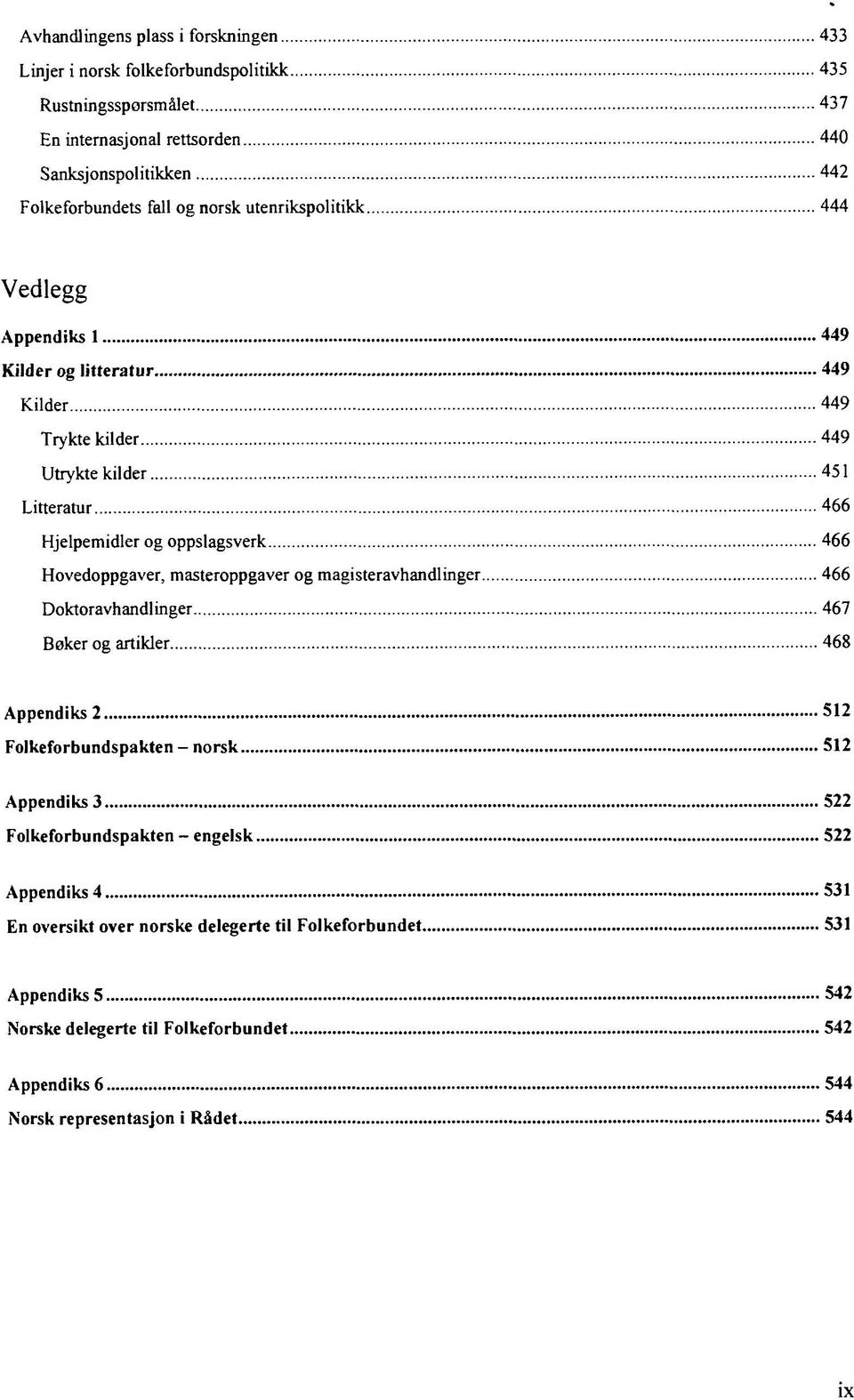 Hovedoppgaver, masteroppgaver og magisteravhandlinger 466 Doktoravhandlinger 467 Bøker og artikler 468 Appendiks 2 512 Folkeforbundspakten - norsk 512 Appendiks 3 522