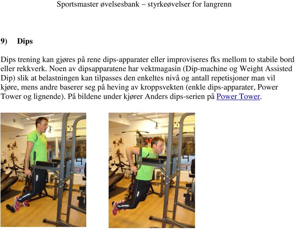 Noen av dipsapparatene har vektmagasin (Dip-machine og Weight Assisted Dip) slik at belastningen kan