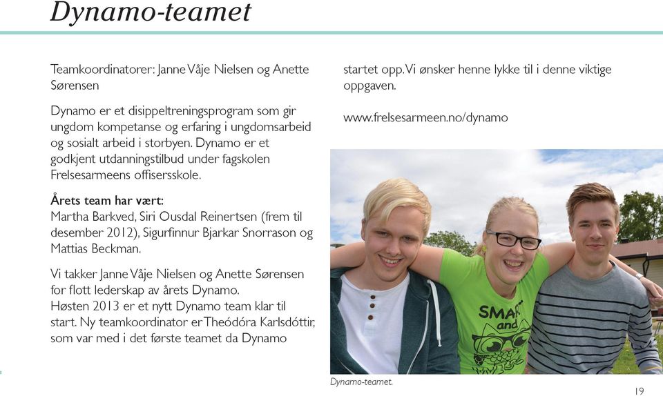 no/dynamo Årets team har vært: Martha Barkved, Siri Ousdal Reinertsen (frem til desember 2012), Sigurfinnur Bjarkar Snorrason og Mattias Beckman.