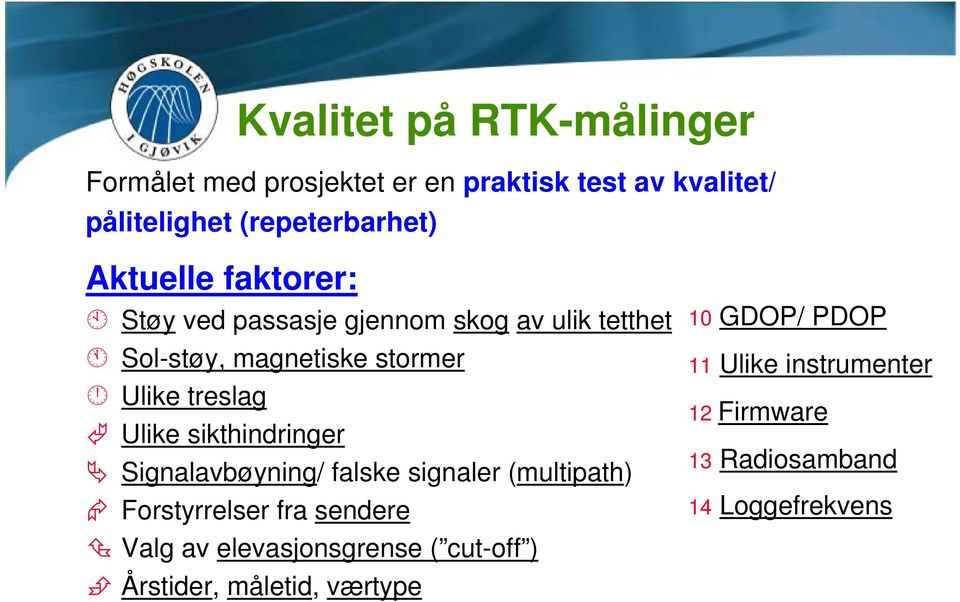 Ulike sikthindringer Signalavbøyning/ falske signaler (multipath) Forstyrrelser fra sendere Valg av