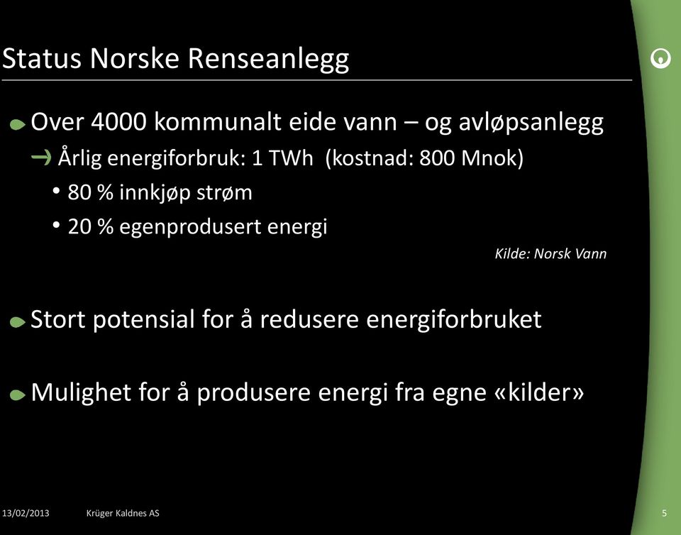 innkjøp strøm 20 % egenprodusert energi Kilde: Norsk Vann Stort