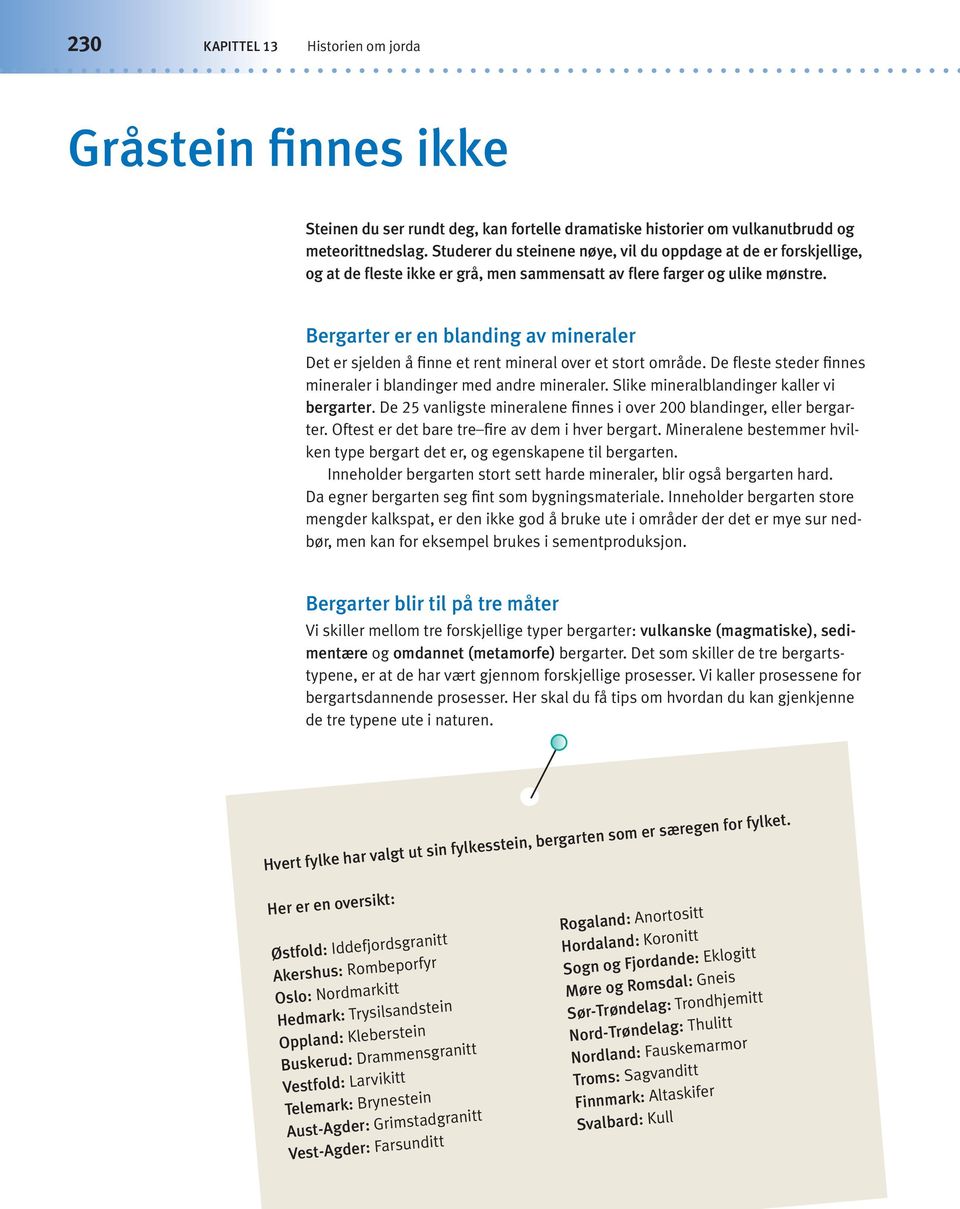 Bergarter er en blanding av mineraler Det er sjelden å finne et rent mineral over et stort område. De fleste steder finnes mineraler i blandinger med andre mineraler.